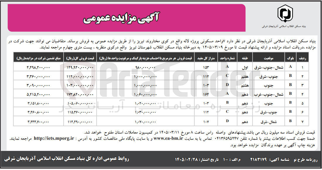 تصویر کوچک آگهی فروش ۷ واحد مسکونی