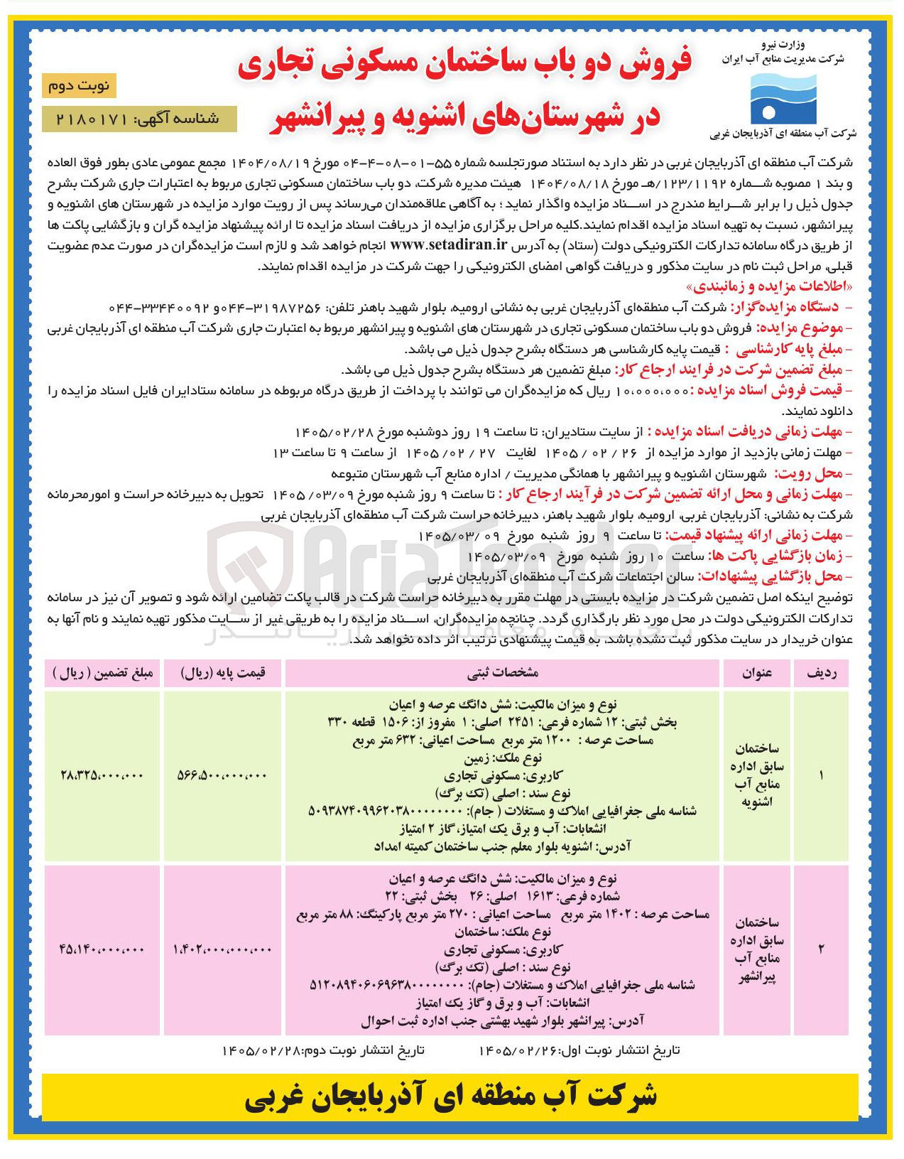 تصویر کوچک آگهی فروش دو باب ساختمان مسکونی تجاری