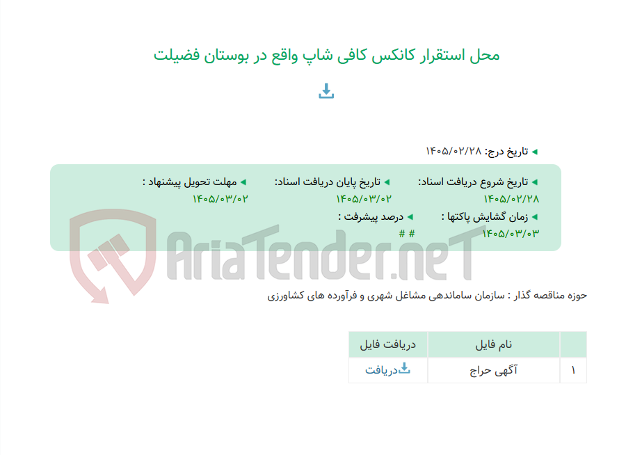 تصویر کوچک آگهی محل استقرار کانکس کافی شاپ واقع در بوستان فضیلت