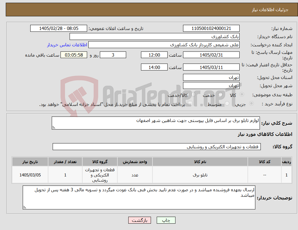 تصویر کوچک آگهی نیاز کالا-لوازم تابلو برق بر اساس فایل پیوستی جهت شاهین شهر اصفهان