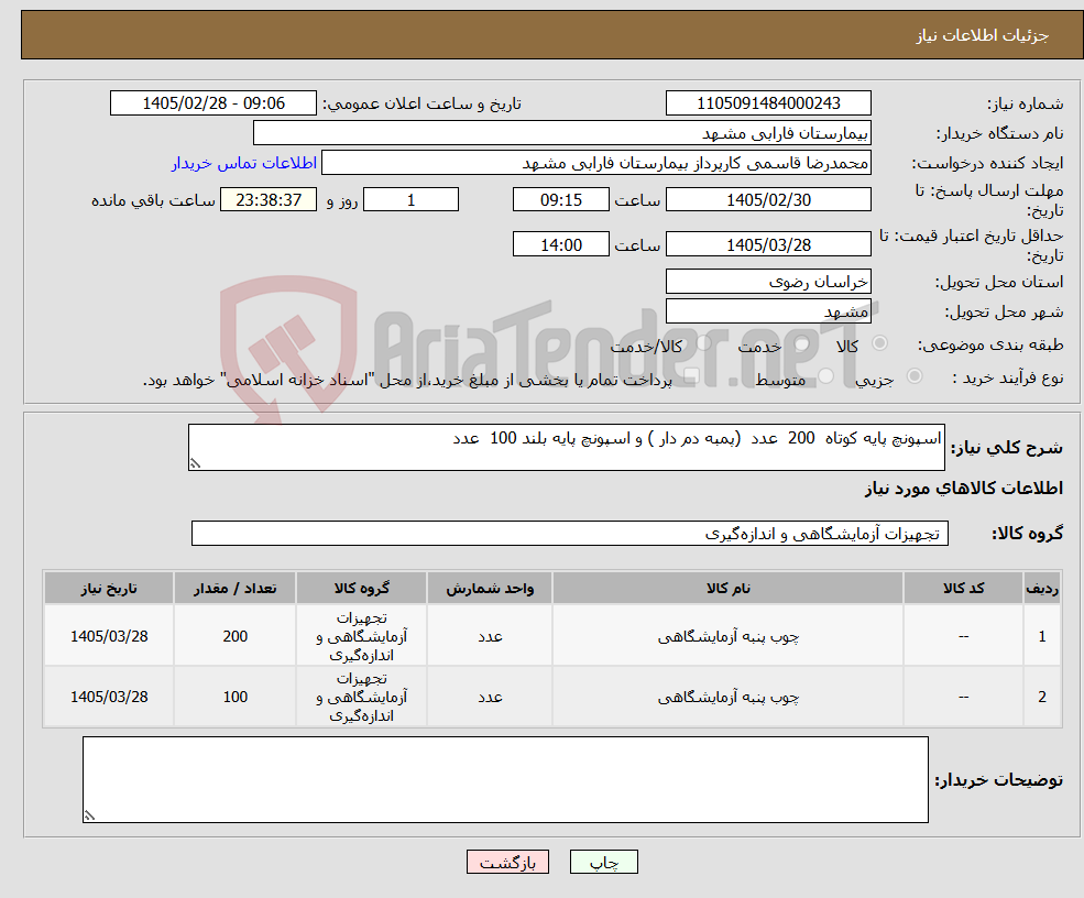 تصویر کوچک آگهی نیاز کالا-اسپونچ پایه کوتاه 200 عدد (پمبه دم دار ) و اسپونچ پایه بلند 100 عدد 
