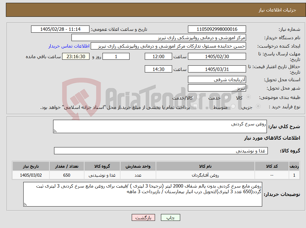 تصویر کوچک آگهی نیاز کالا-روغن سرخ کردنی