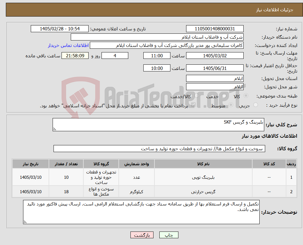 تصویر کوچک آگهی نیاز کالا-بلبرینگ و گریس SKF