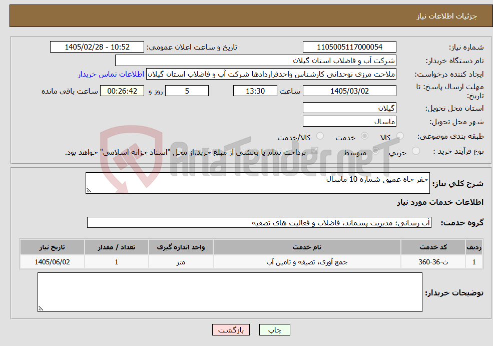 تصویر کوچک آگهی نیاز خدمات-حفر چاه عمیق شماره 10 ماسال