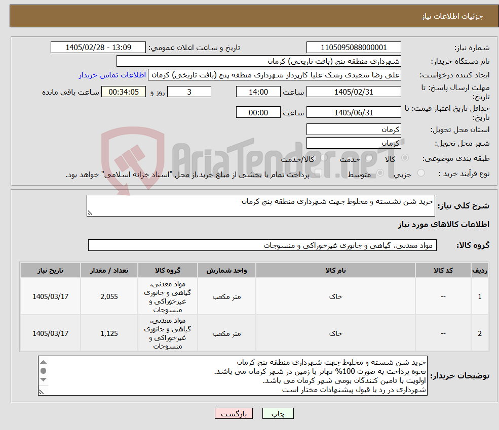 تصویر کوچک آگهی نیاز کالا-خرید شن ئشسته و مخلوط جهت شهرداری منطقه پنج کرمان