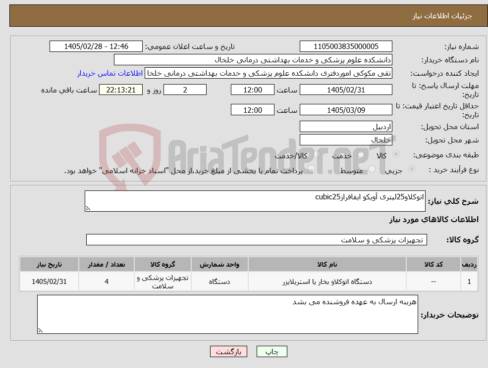 تصویر کوچک آگهی نیاز کالا-اتوکلاو25لیتری آویکو ایفافرازcubic25