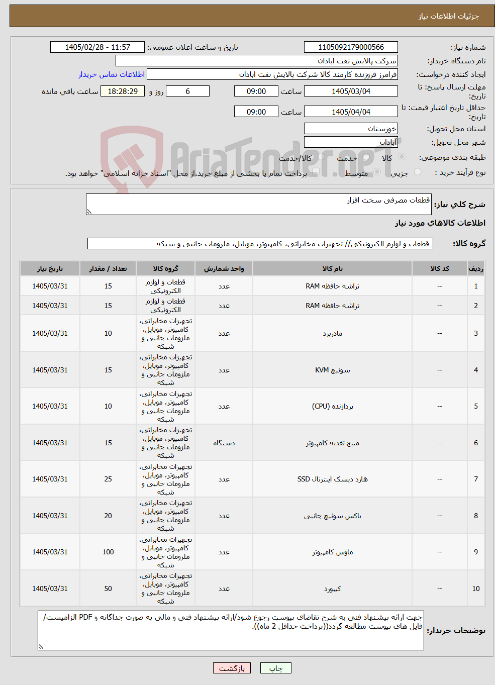 تصویر کوچک آگهی نیاز کالا-قطعات مصرفی سخت افزار