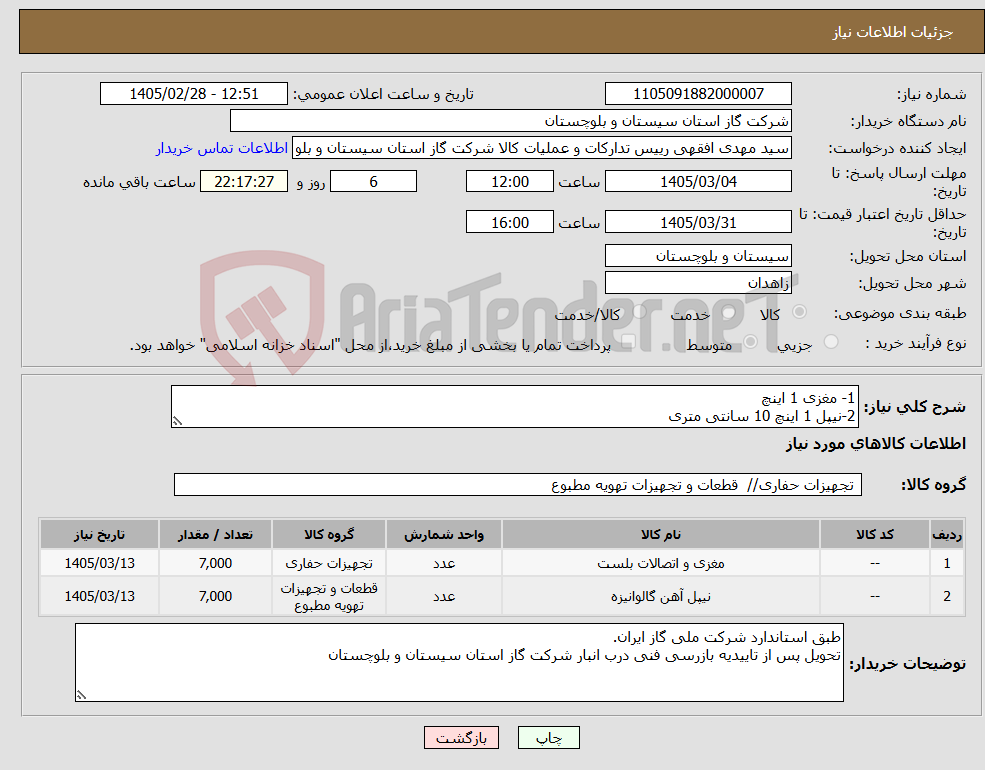 تصویر کوچک آگهی نیاز کالا-1- مغزی 1 اینچ 2-نیپل 1 اینچ 10 سانتی متری