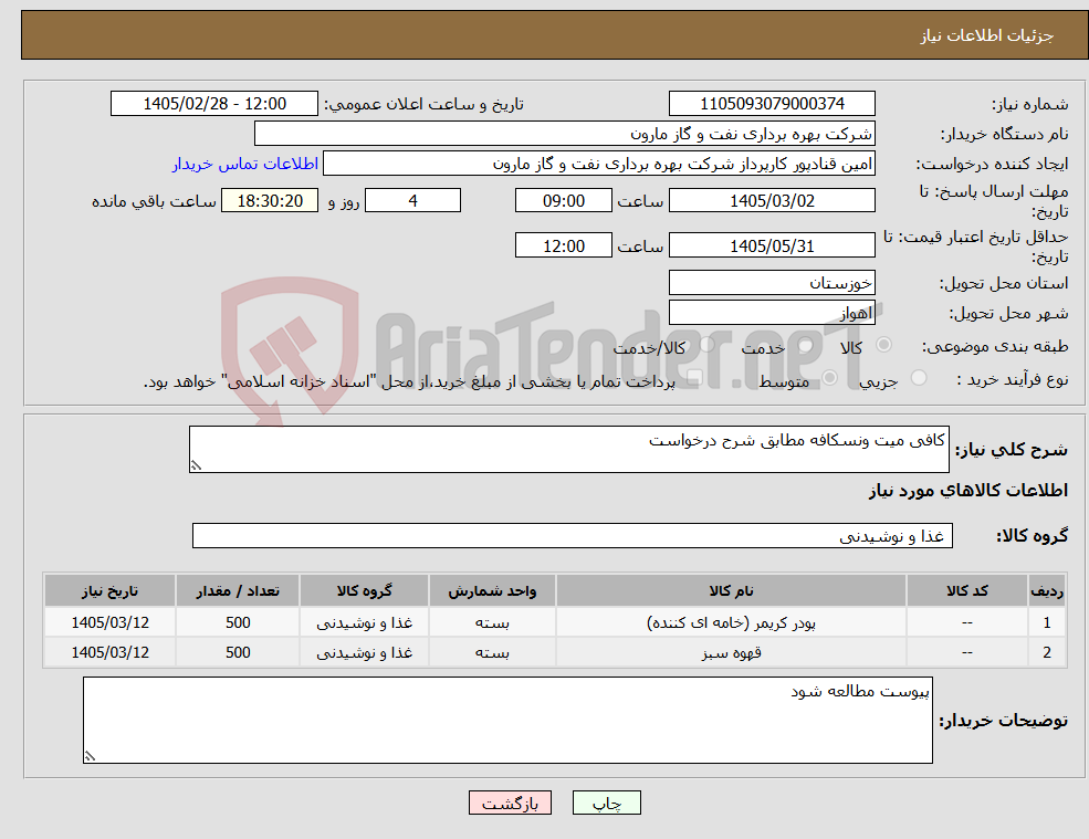 تصویر کوچک آگهی نیاز کالا-کافی میت ونسکافه مطابق شرح درخواست