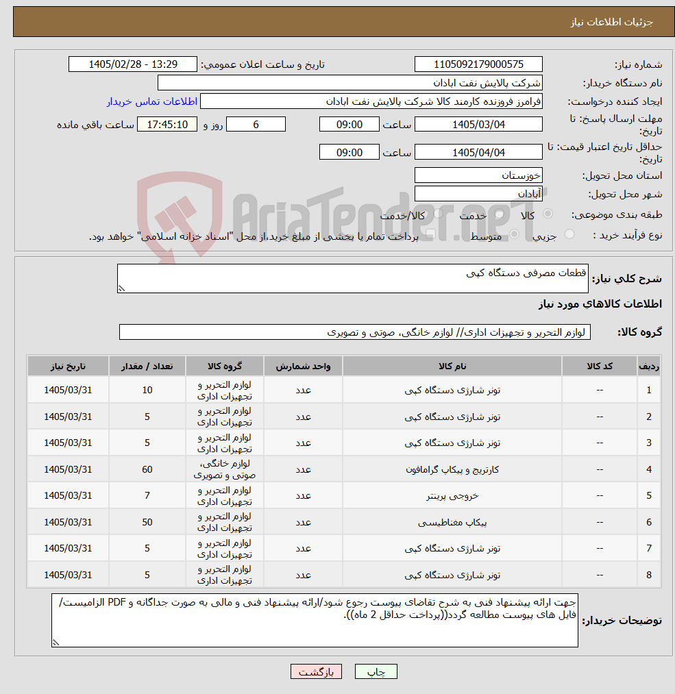تصویر کوچک آگهی نیاز کالا-قطعات مصرفی دستگاه کپی