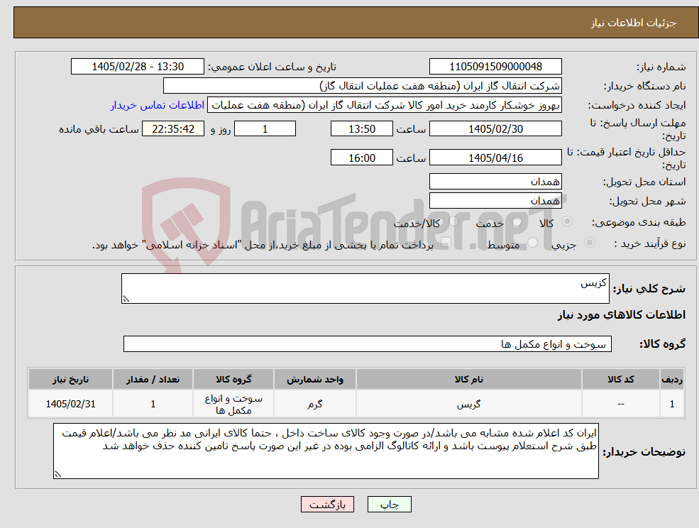 تصویر کوچک آگهی نیاز کالا-کزیس