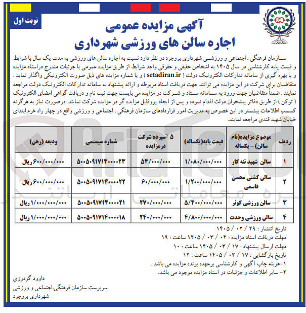 تصویر کوچک آگهی اجاره سالن های ورزشی در 4 ردیف