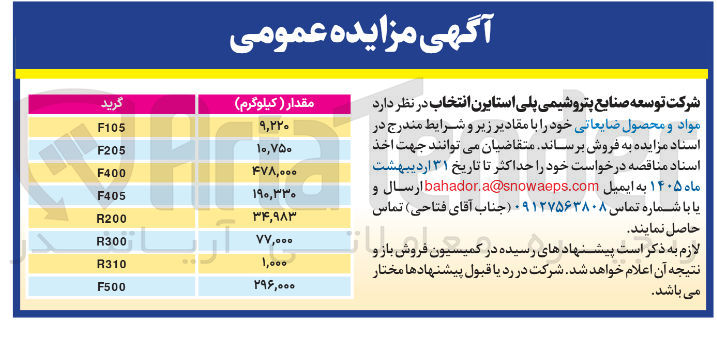 تصویر کوچک آگهی فروش مواد و محصول ضایعاتی خود در 8 ردیف