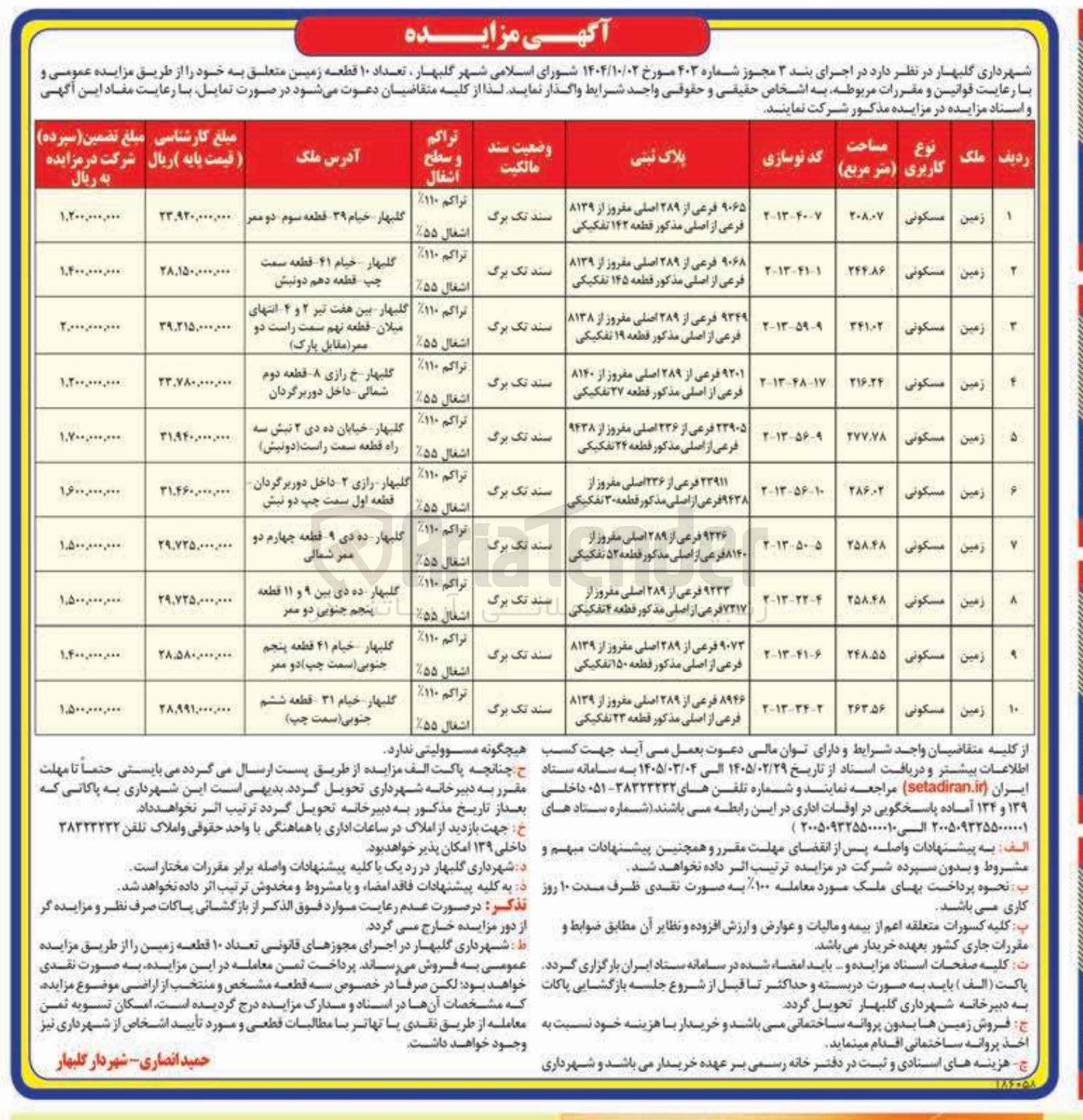 تصویر کوچک آگهی فروش تعداد ۱۰ قطعه زمین 