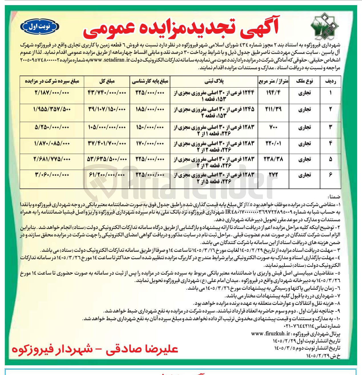 تصویر کوچک آگهی فروش ۶ قطعه زمین با کاربری تجاری 
