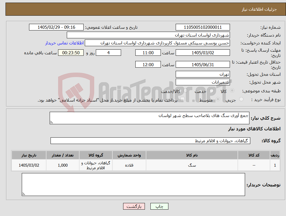 تصویر کوچک آگهی نیاز کالا-جمع آوری سگ های بلاصاحب سطح شهر لواسان