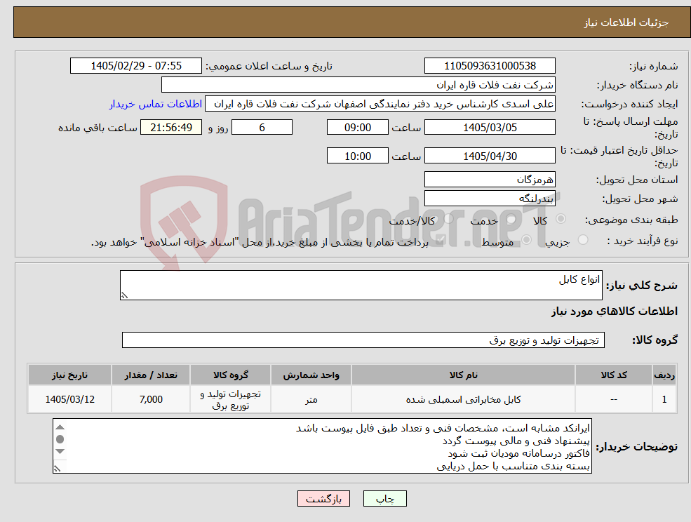 تصویر کوچک آگهی نیاز کالا-انواع کابل