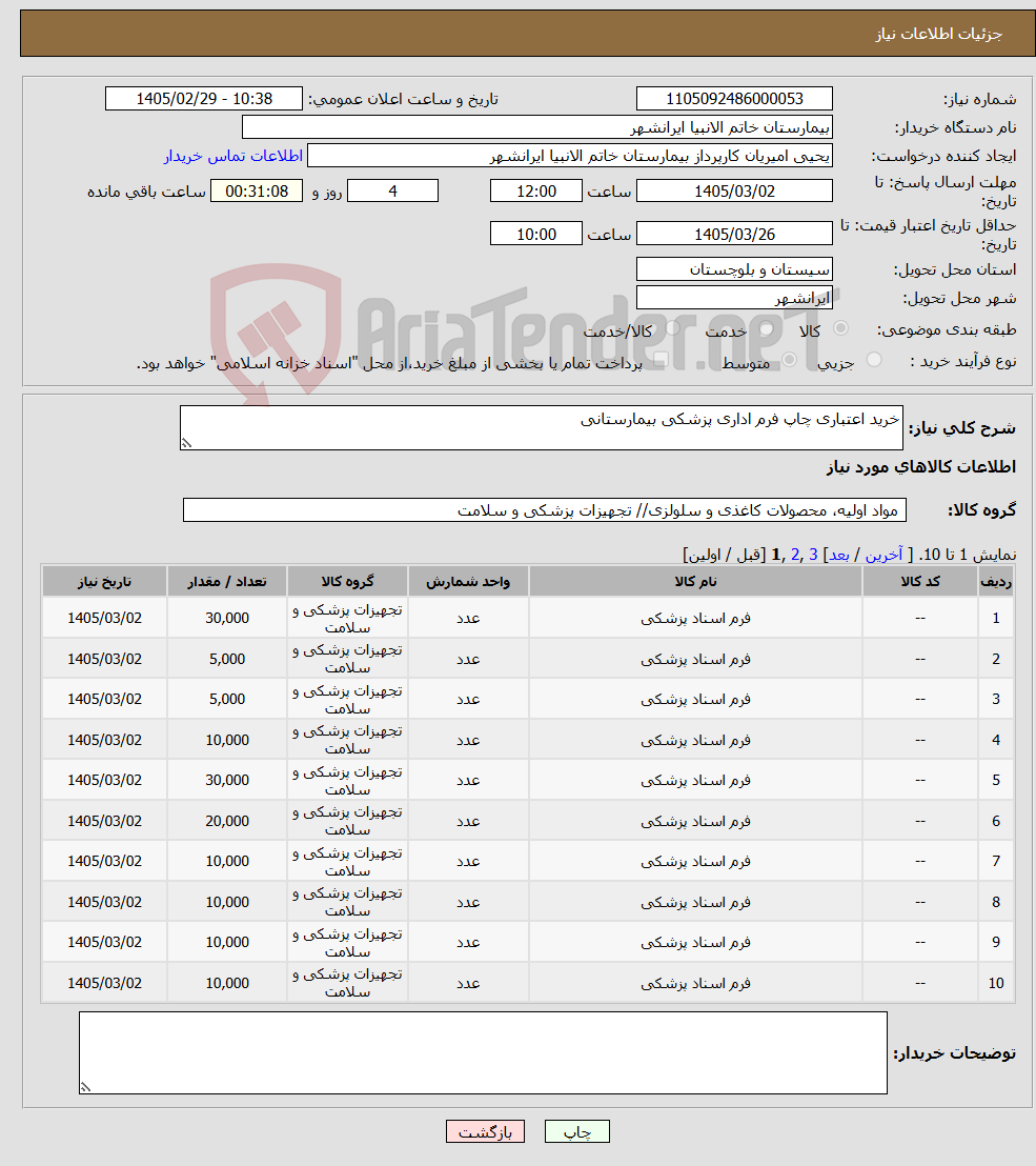 تصویر کوچک آگهی نیاز کالا-خرید اعتباری چاپ فرم اداری پزشکی بیمارستانی 