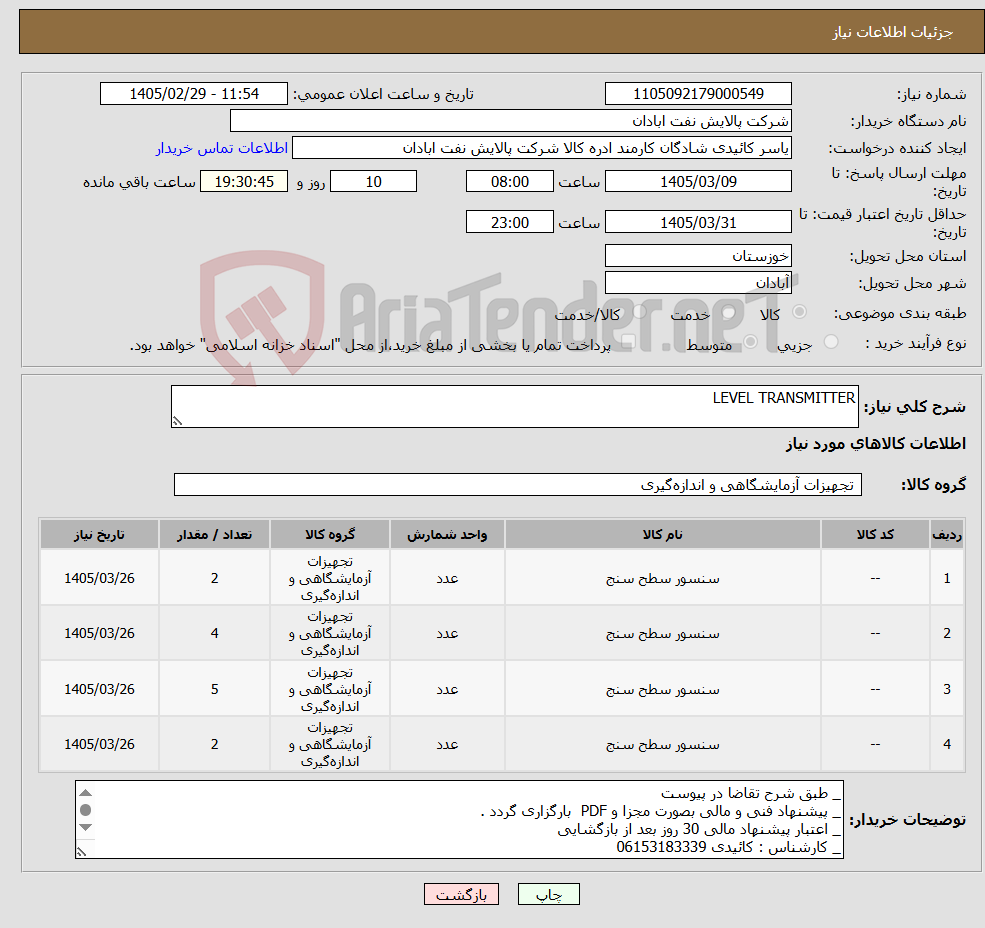 تصویر کوچک آگهی نیاز کالا-LEVEL TRANSMITTER