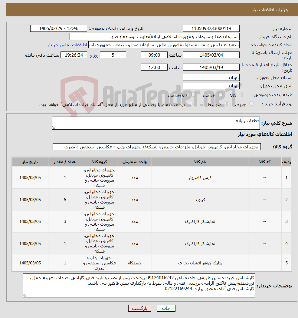 تصویر کوچک آگهی نیاز کالا-قطعات رایانه
