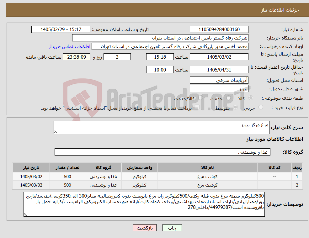 تصویر کوچک آگهی نیاز کالا-مرغ مرکز تبریز