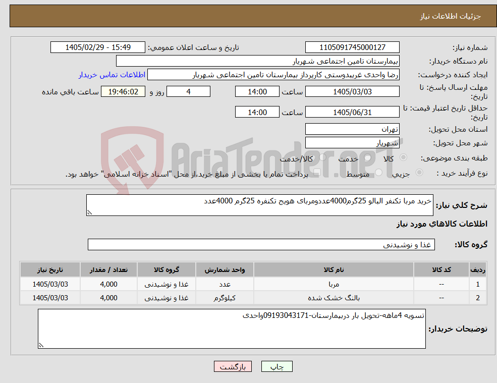 تصویر کوچک آگهی نیاز کالا-خرید مربا تکنفر البالو 25گرم4000عددومربای هویج تکنفره 25گرم 4000عدد