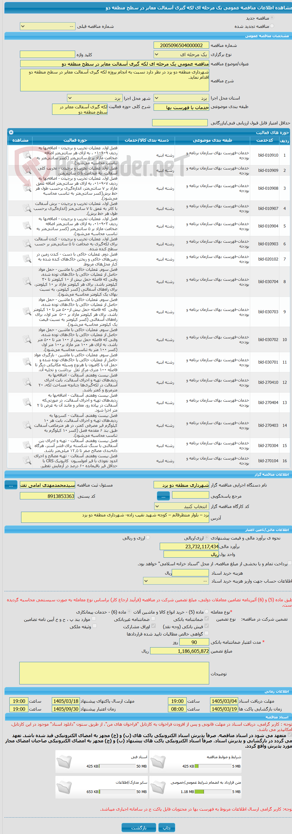 تصویر کوچک آگهی مناقصه عمومی یک مرحله ای لکه گیری آسفالت معابر در سطح منطقه دو