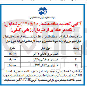 تصویر کوچک آگهی خرید سه قلم انواع کابل فیبر نوری 