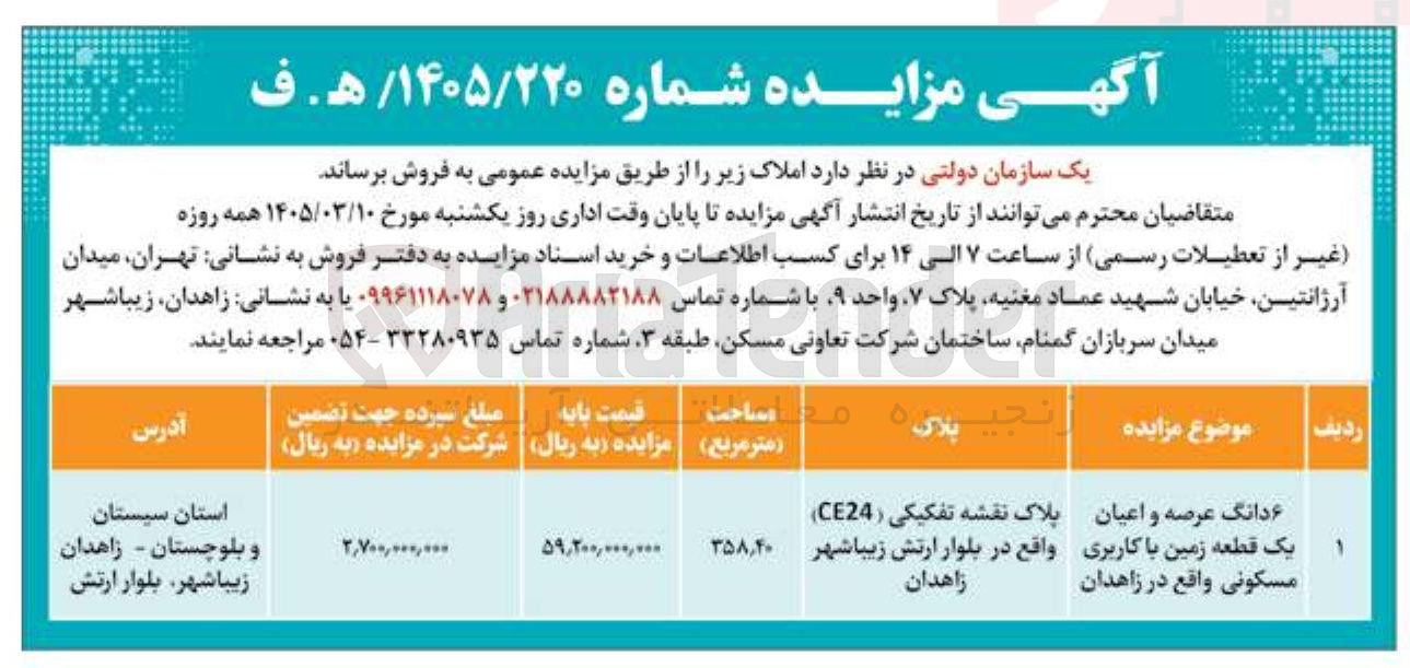 تصویر کوچک آگهی فروش ۶ دانگ عرصه و اعیان یک قطعه زمین با کاربری مسکونی