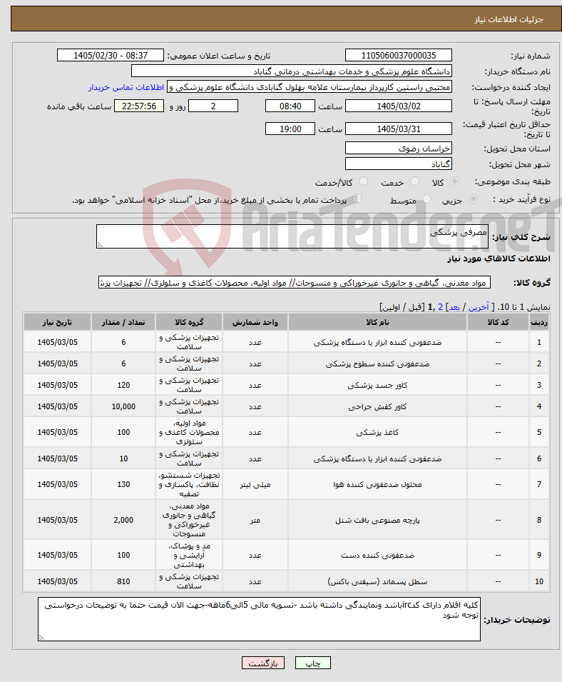 تصویر کوچک آگهی نیاز کالا-مصرفی پزشکی
