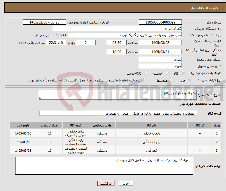 تصویر کوچک آگهی نیاز کالا-یخچال و کولر آبی پرتابل