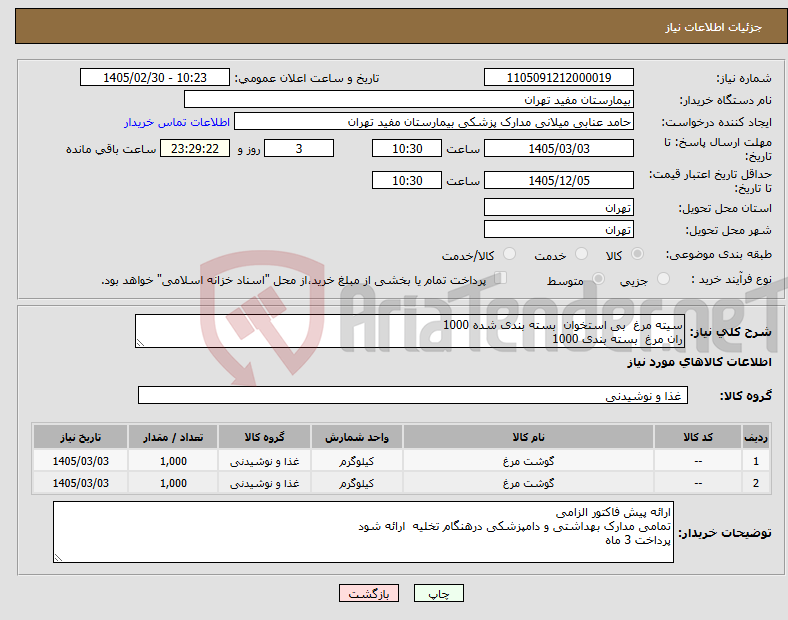 تصویر کوچک آگهی نیاز کالا-سیته مرغ بی استخوان بسته بندی شده 1000 ران مرغ بسته بندی 1000
