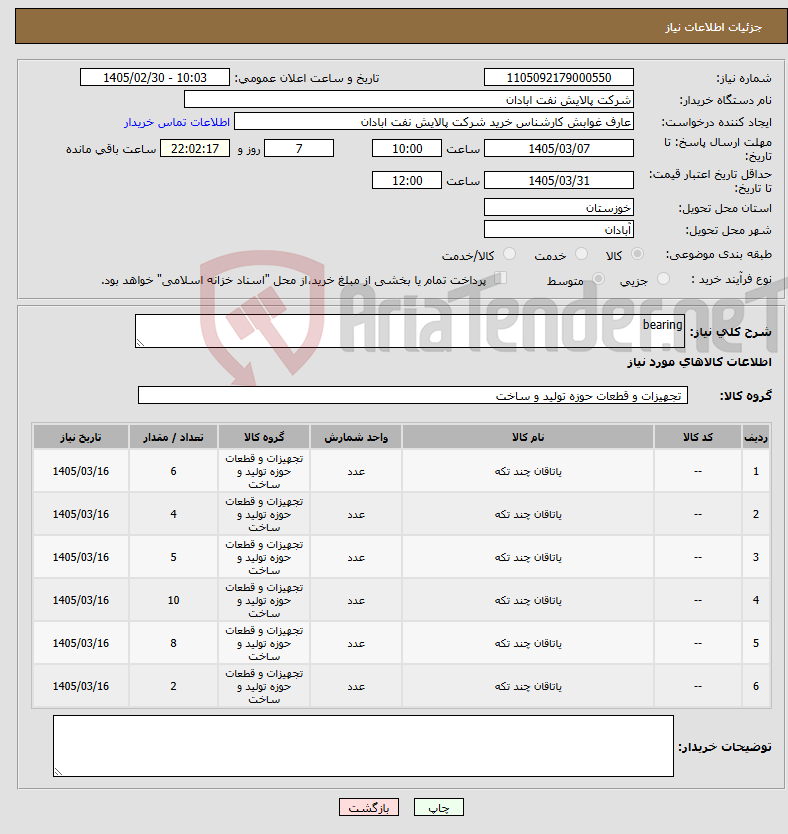 تصویر کوچک آگهی نیاز کالا-bearing