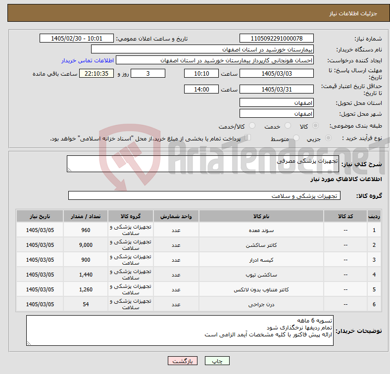 تصویر کوچک آگهی نیاز کالا-تجهیزات پزشکی مصرفی