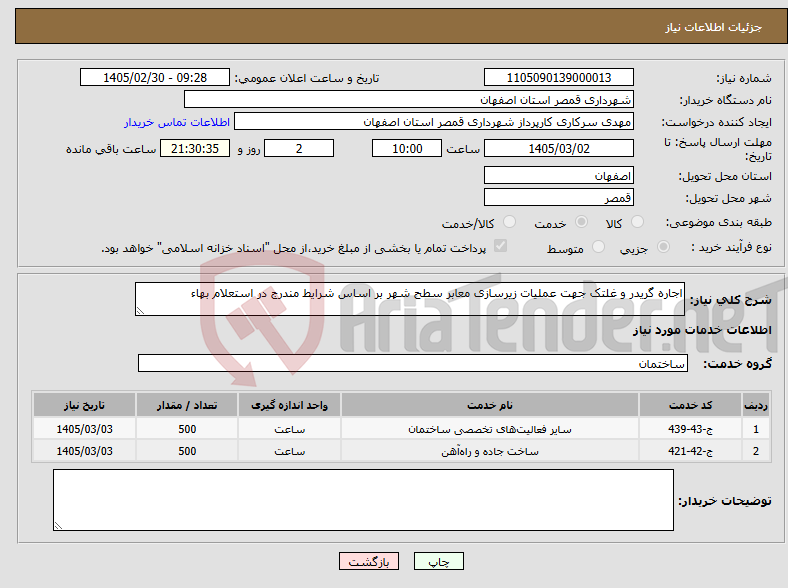 تصویر کوچک آگهی نیاز خدمات-اجاره گریدر و غلتک جهت عملیات زیرسازی معابر سطح شهر بر اساس شرایط مندرج در استعلام بهاء