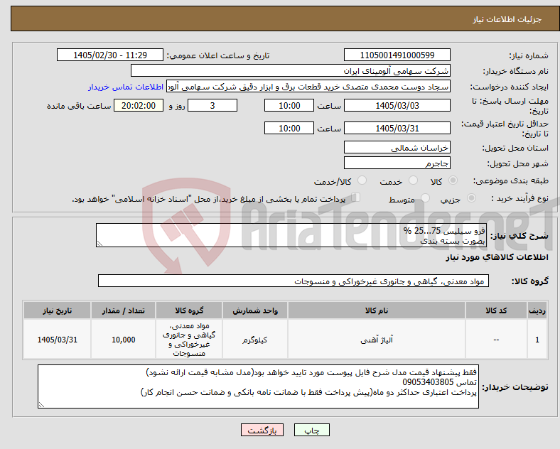 تصویر کوچک آگهی نیاز کالا-فرو سیلیس 75...25 % بصورت بسته بندی 