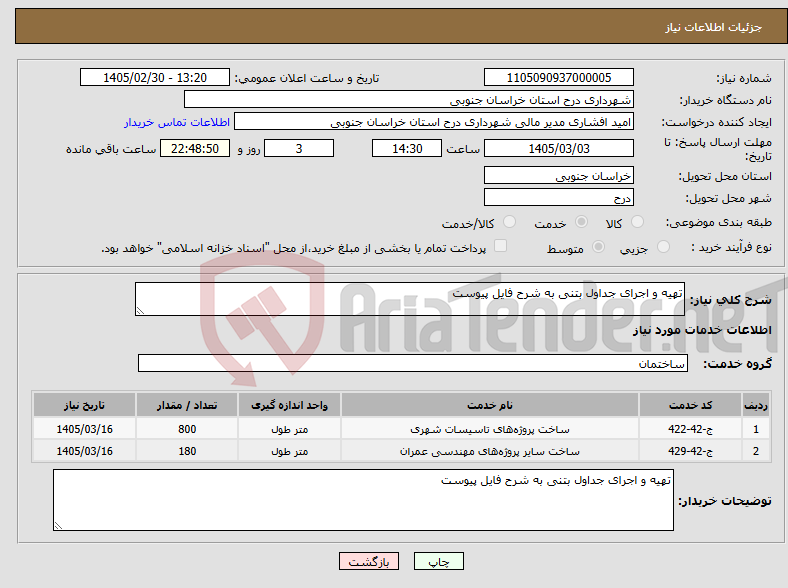 تصویر کوچک آگهی نیاز خدمات-تهیه و اجرای جداول بتنی به شرح فایل پیوست 