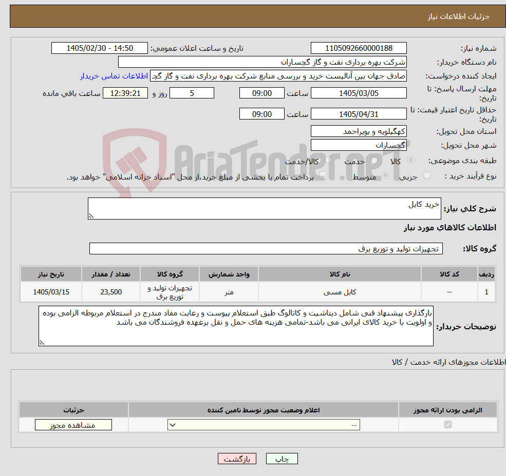 تصویر کوچک آگهی نیاز کالا-خرید کابل