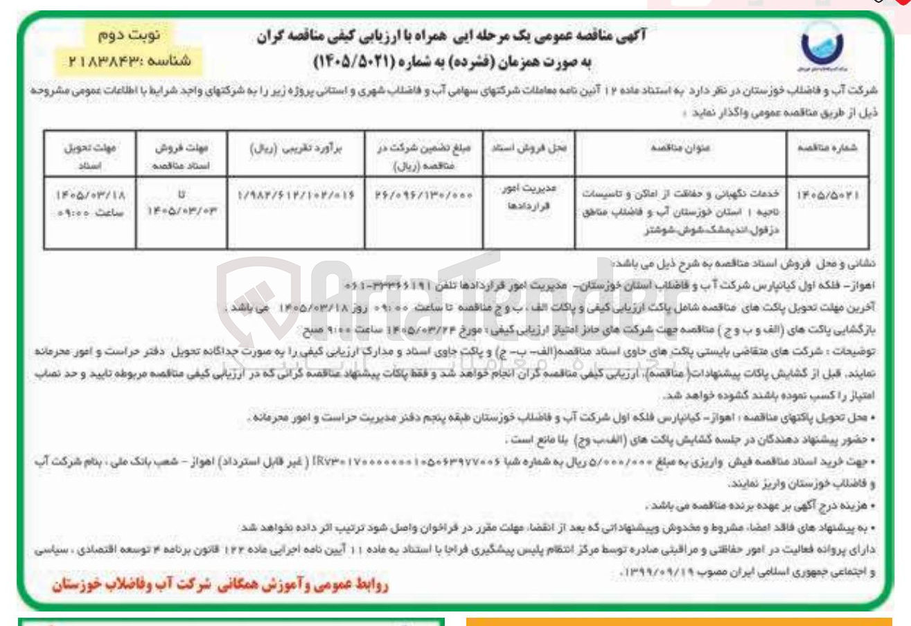 تصویر کوچک آگهی خدمات نگهبانی و دفاقت از اماکن و تاسیسات 