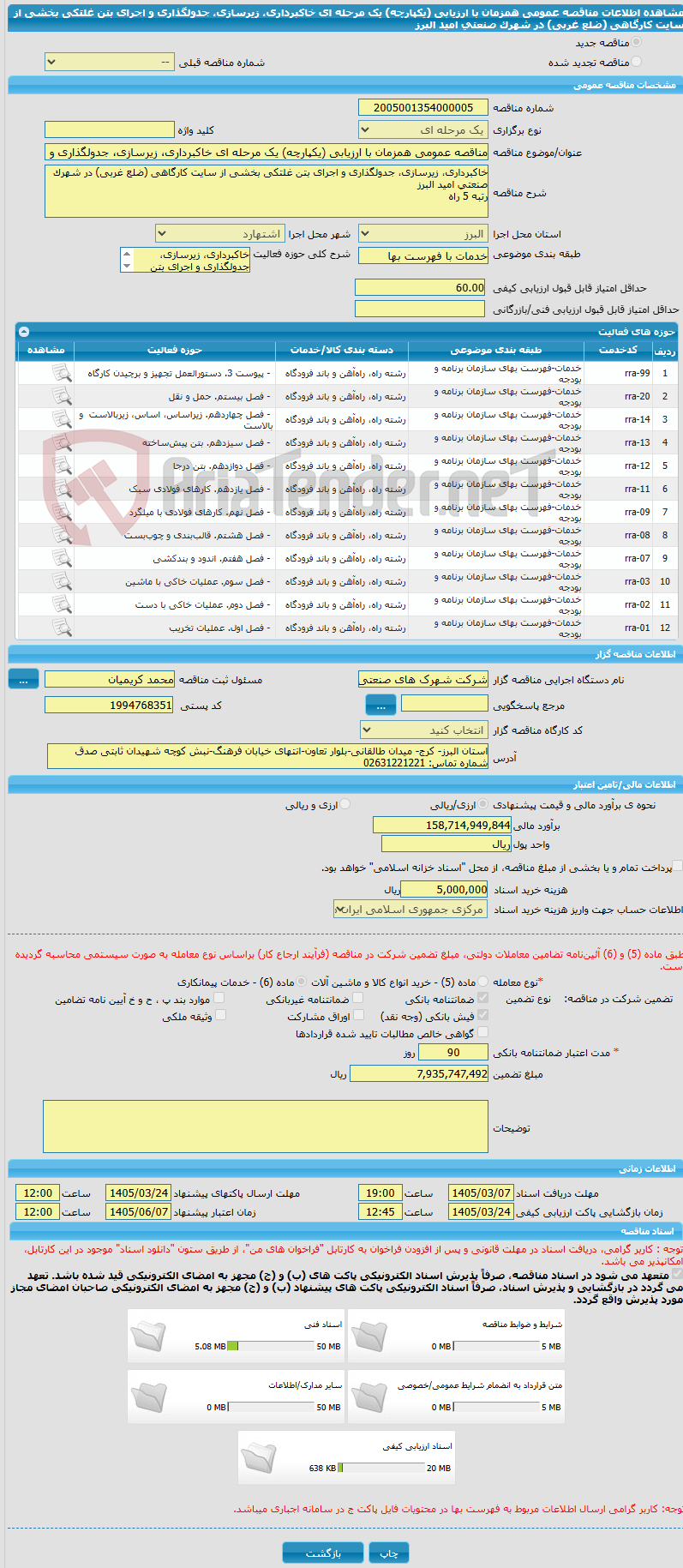 تصویر کوچک آگهی مناقصه عمومی همزمان با ارزیابی (یکپارچه) یک مرحله ای خاکبرداری، زیرسازی، جدولگذاری و اجرای بتن غلتکی بخشی از سایت کارگاهی (ضلع غربی) در شهرک صنعتی امید البرز