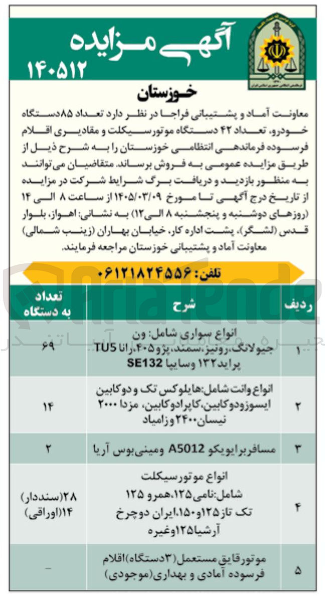 تصویر کوچک آگهی فروش خودرو، موتورسیکلت و...