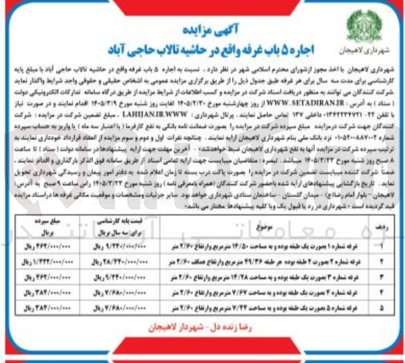تصویر کوچک آگهی اجاره 5 باب غرفه 