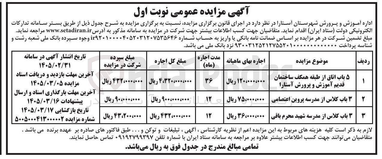 تصویر کوچک آگهی واگذاری کلاس و اتاق