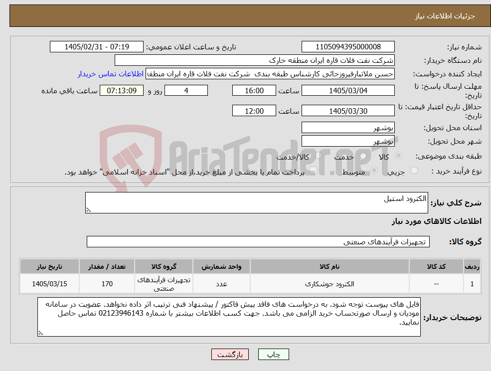 تصویر کوچک آگهی نیاز کالا-الکترود استیل