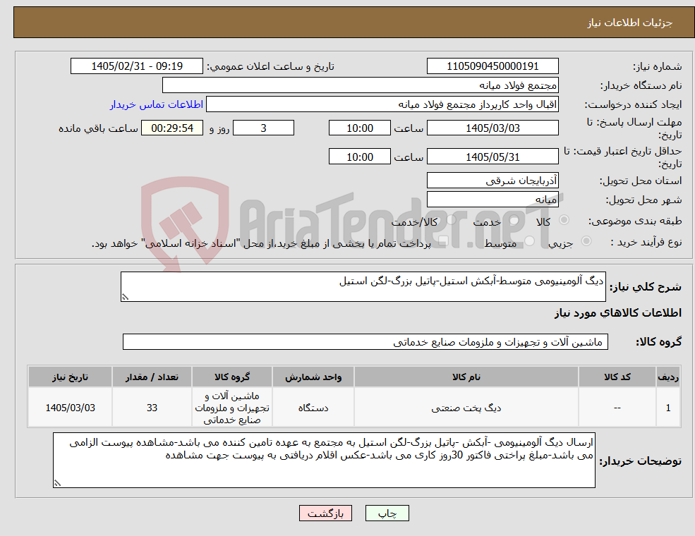 تصویر کوچک آگهی نیاز کالا-دیگ آلومینیومی متوسط-آبکش استیل-پاتیل بزرگ-لگن استیل