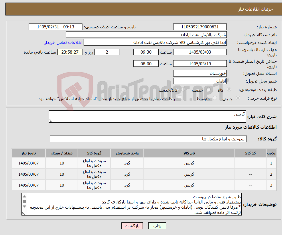 تصویر کوچک آگهی نیاز کالا-گریس