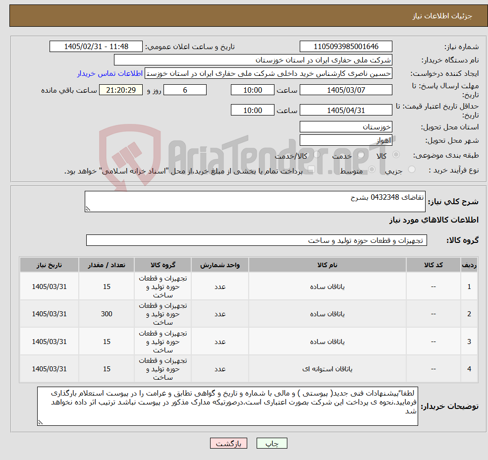 تصویر کوچک آگهی نیاز کالا-تقاضای 0432348 بشرح 