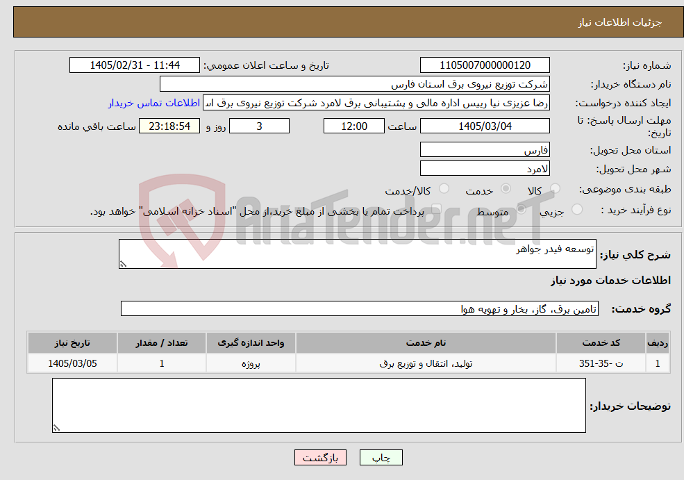 تصویر کوچک آگهی نیاز خدمات-توسعه فیدر جواهر