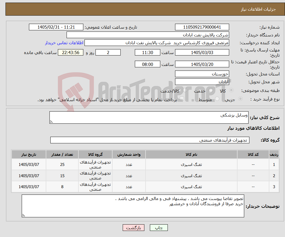 تصویر کوچک آگهی نیاز کالا-وسایل پزشکی