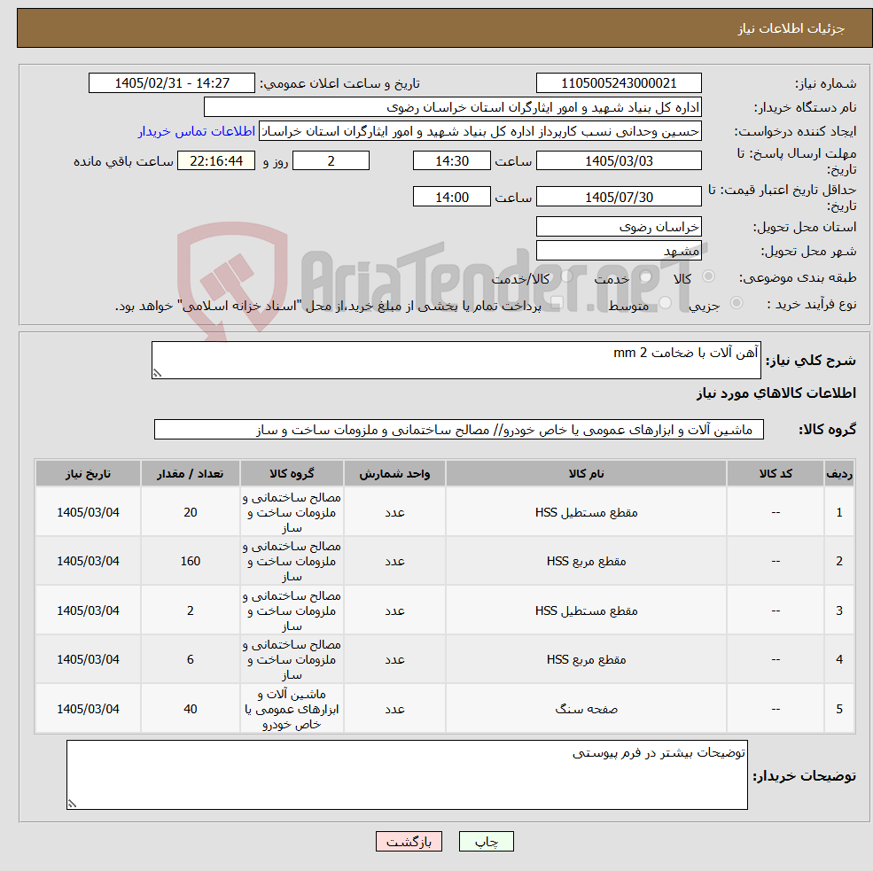 تصویر کوچک آگهی نیاز کالا-آهن آلات با ضخامت 2 mm 